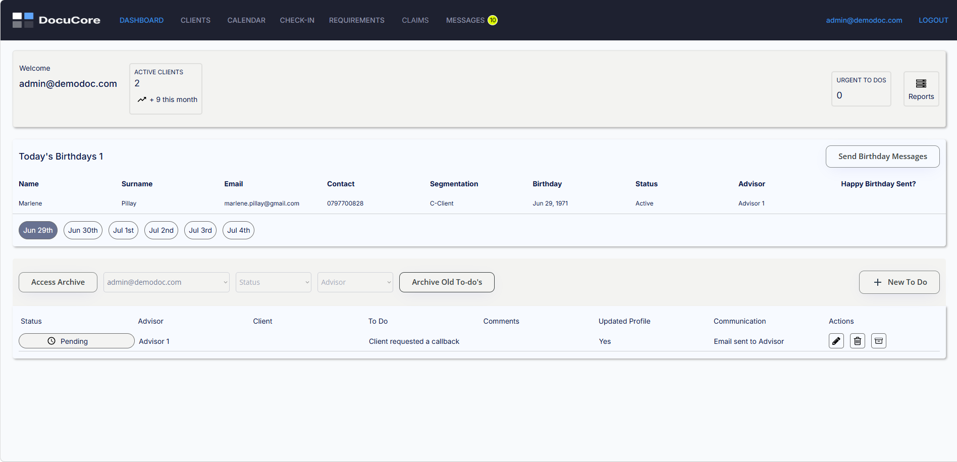 Docukor dashboard overview